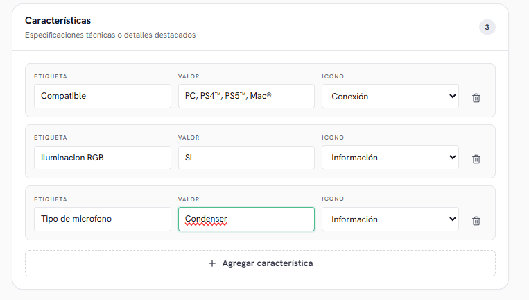 Características del producto