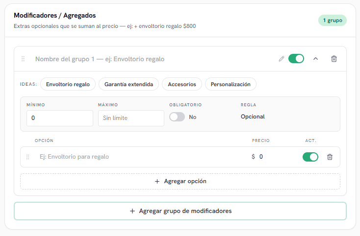 Agregados del producto