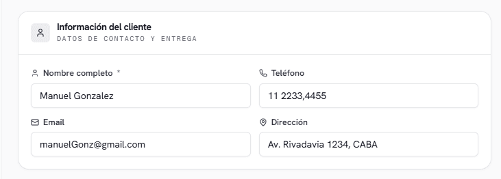 Información del cliente en registro de ventas