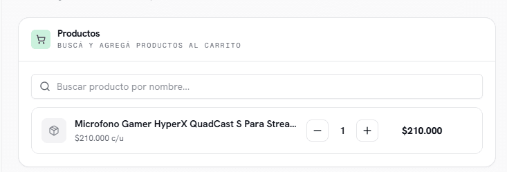 Selección de productos para registro de ventas