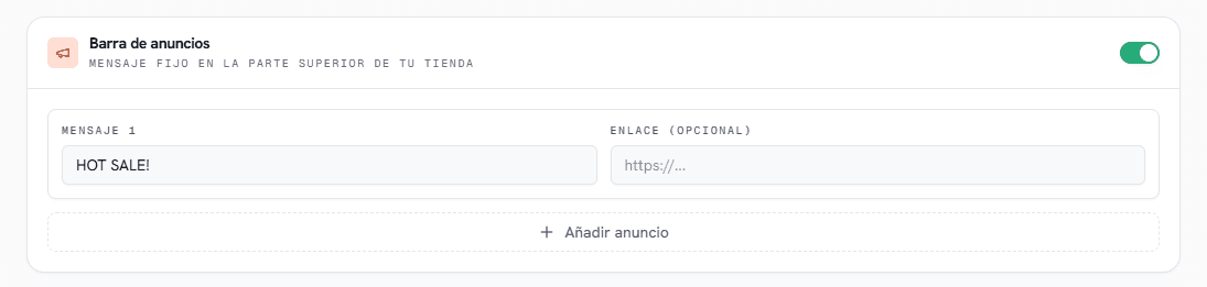 Configuración de barra de anuncios
