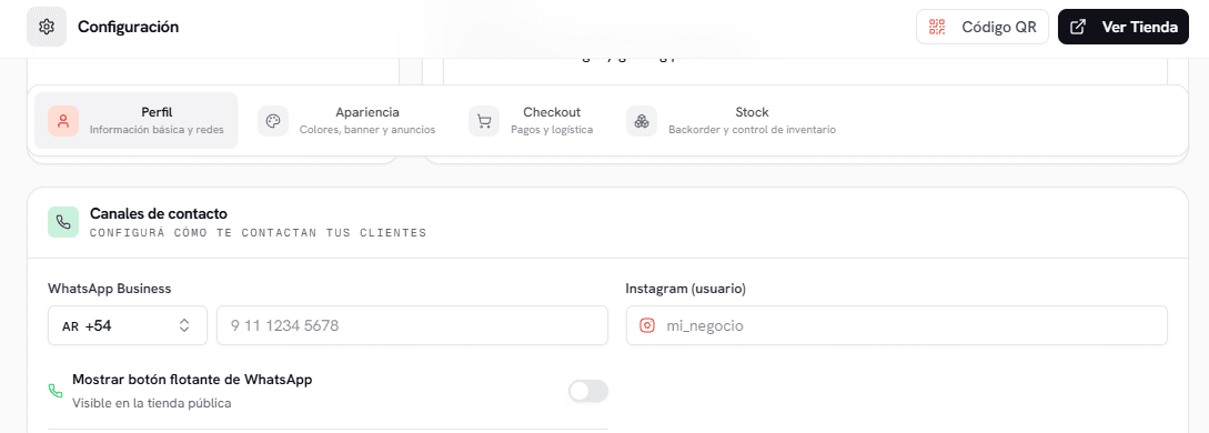Configuración de canales de contacto