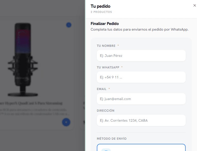 Datos del cliente en el carrito
