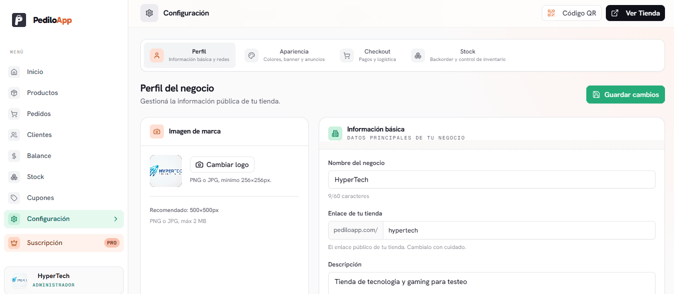 Configuración general del negocio