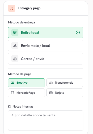 Configuración de entrega y pago