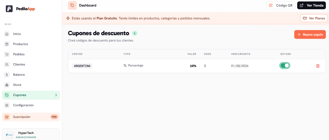 Listado de cupones