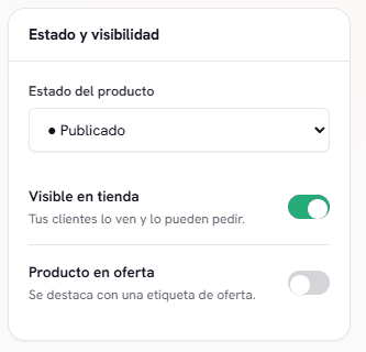 Estado y visibilidad del producto