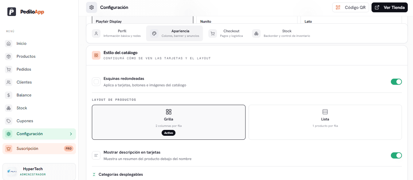 Configuración de estilos del catálogo
