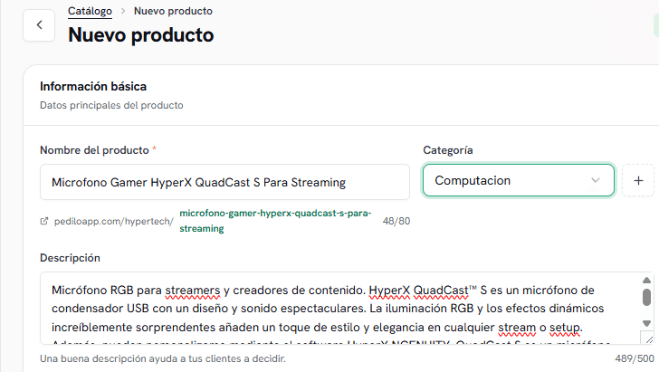 Información básica del producto