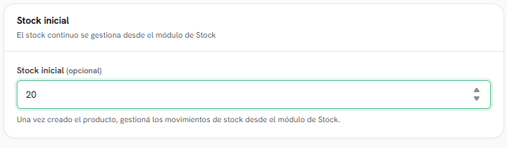 Configuración de stock del producto