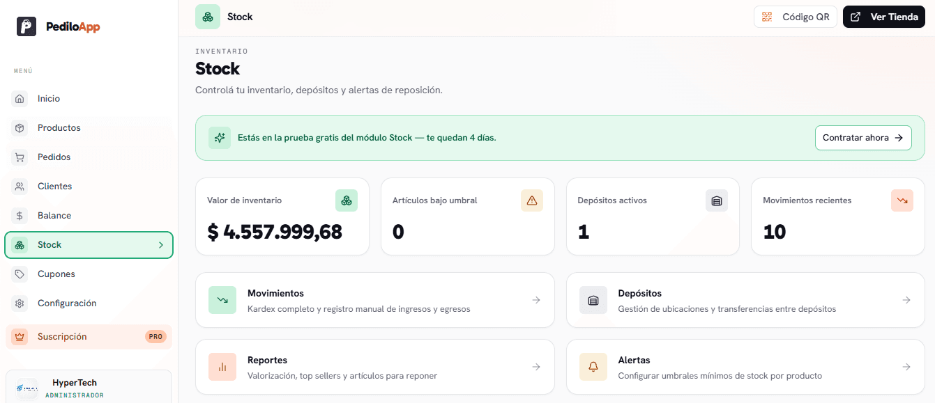 Resumen general del módulo de Stock