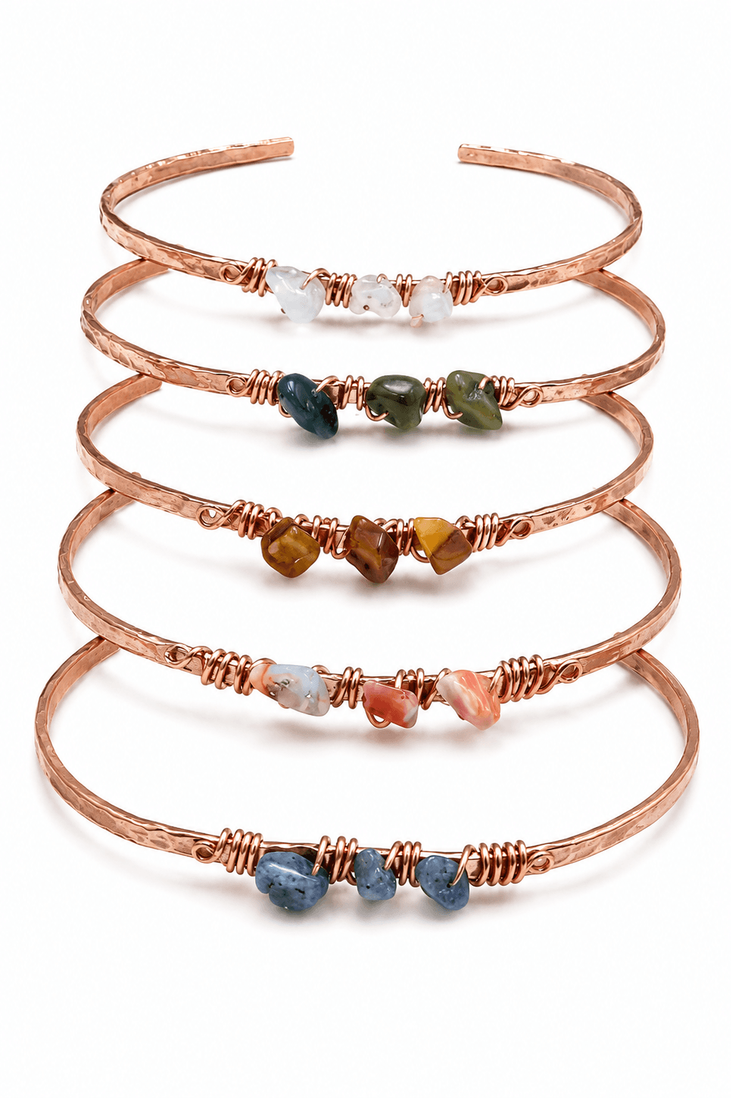 Pulsera de cobre y piedras energeticas 100% artesanal cobre puro martillado