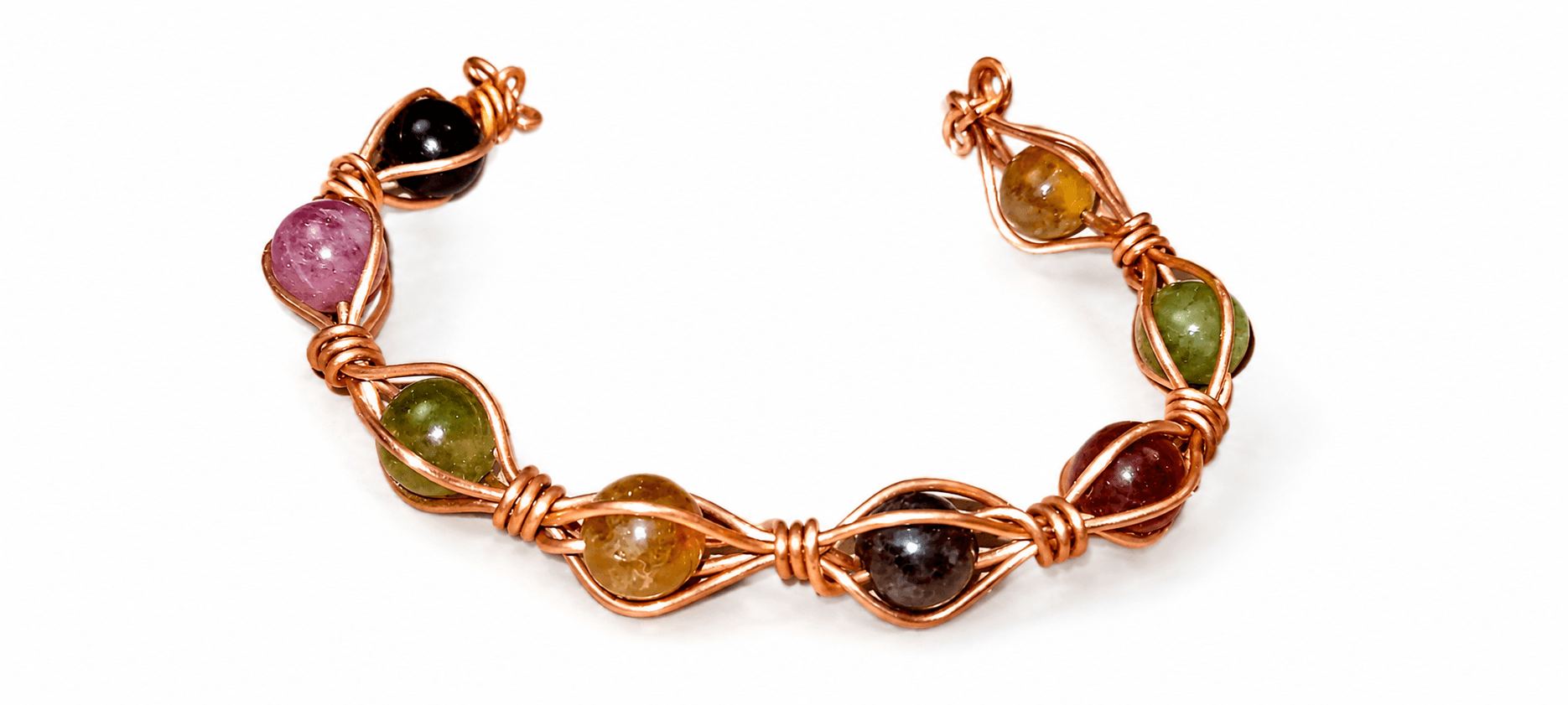 Pulsera turnalinas de colores proteccion energetica regulable cobre 100% puro