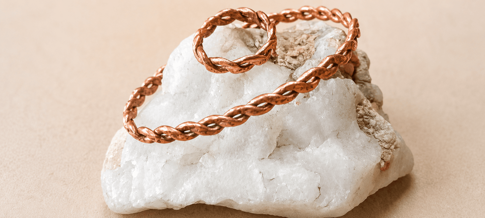 Pulsera trenzada martillada cobre puro