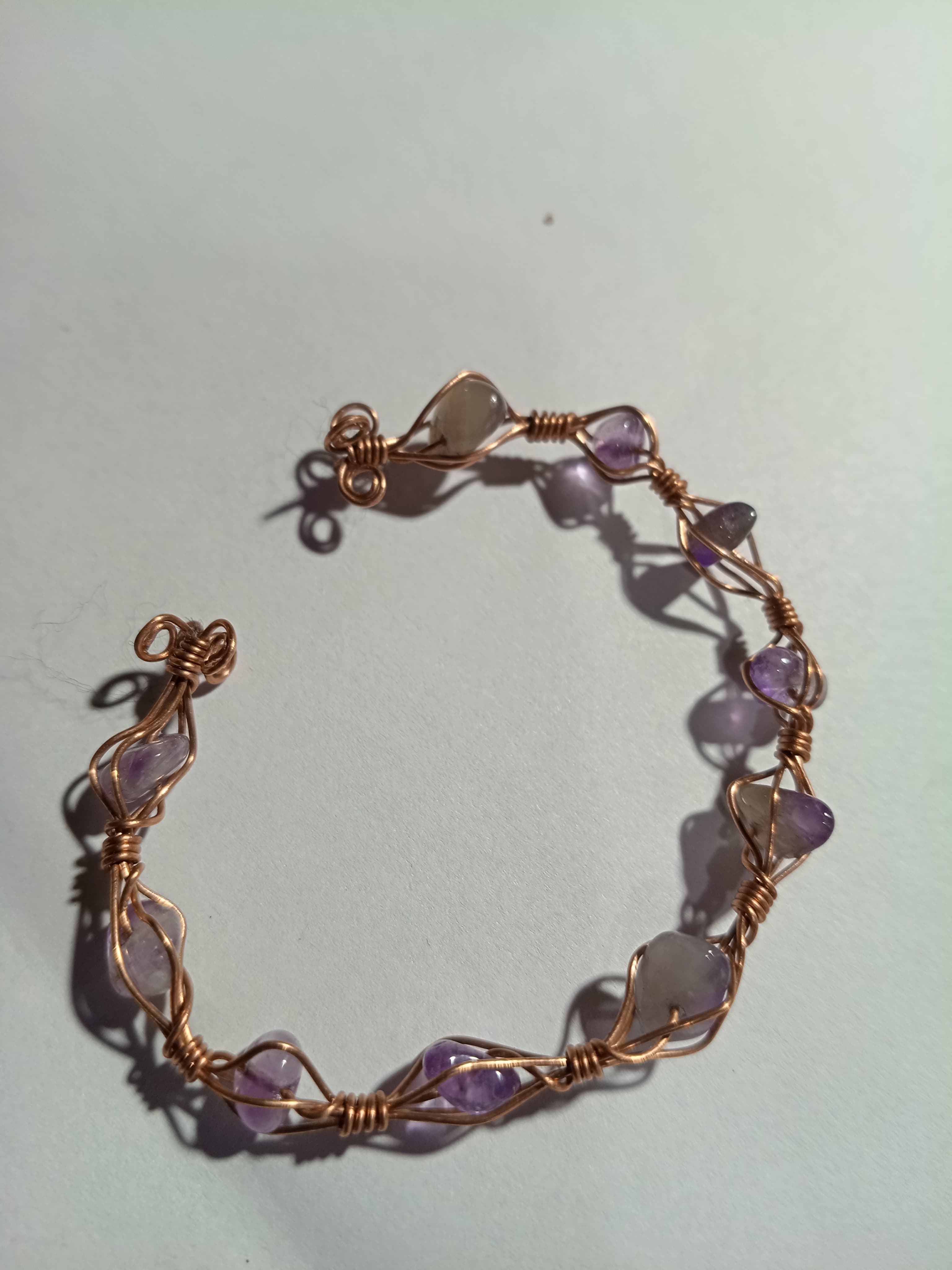 Pulsera de cobre puro fino regulable amatista