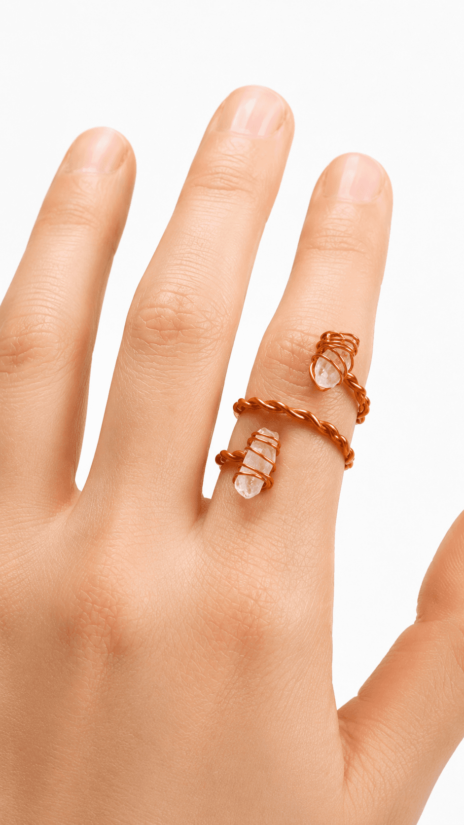 Anillo cobre esmaltado y puntas de cuarzo