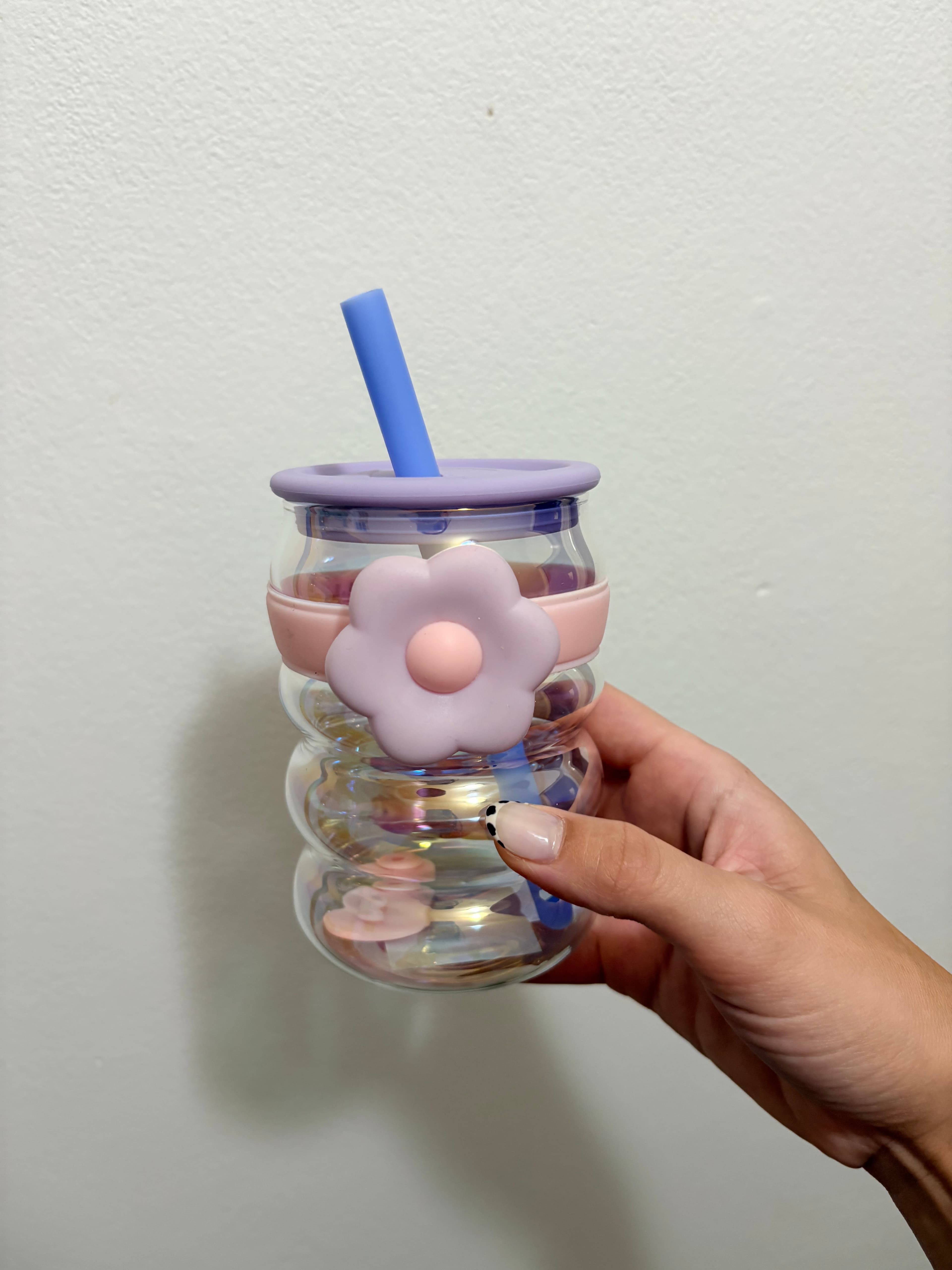 Vaso de vidrio con sorbete “flor”