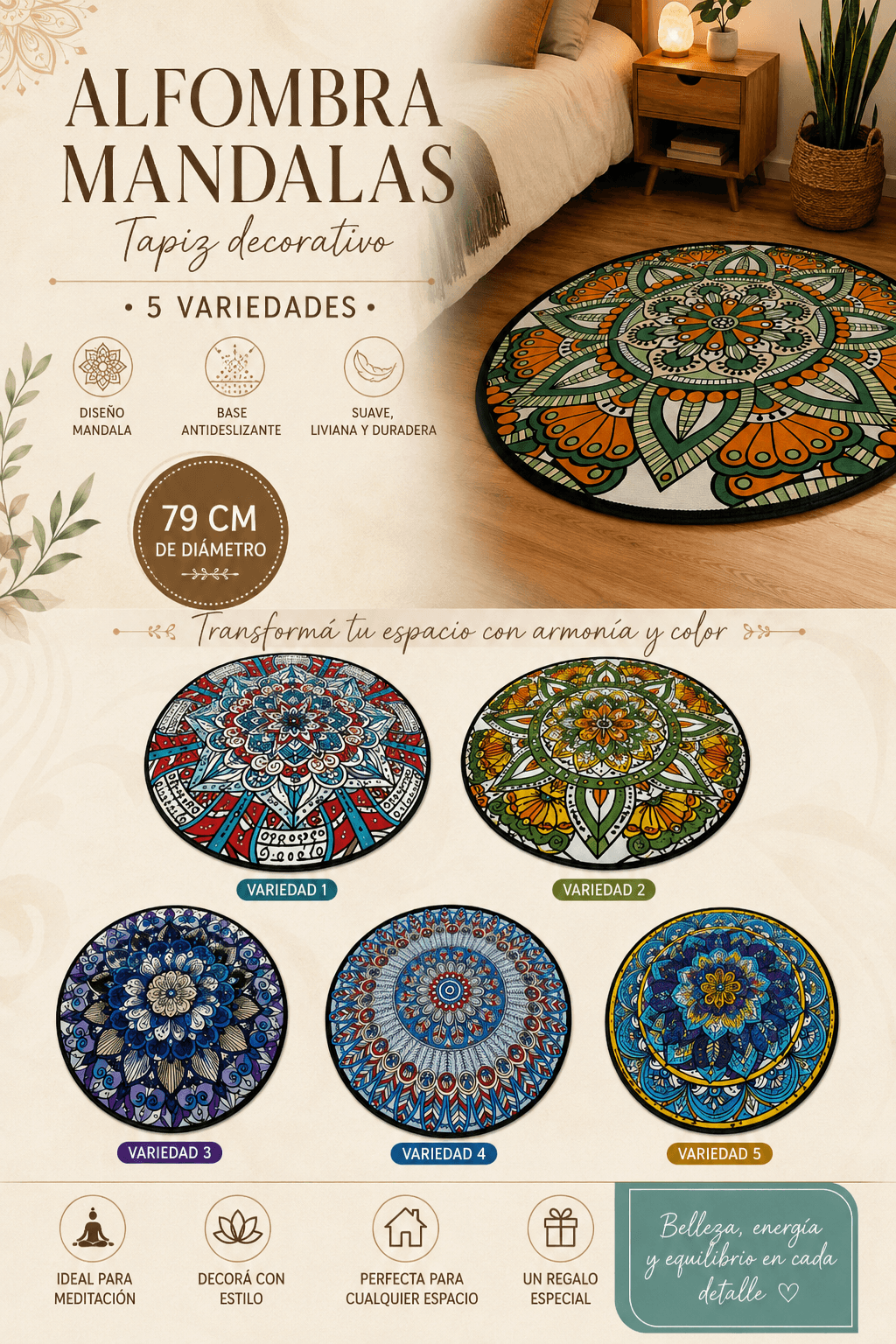 Alfombra tapiz mandala antideslizante