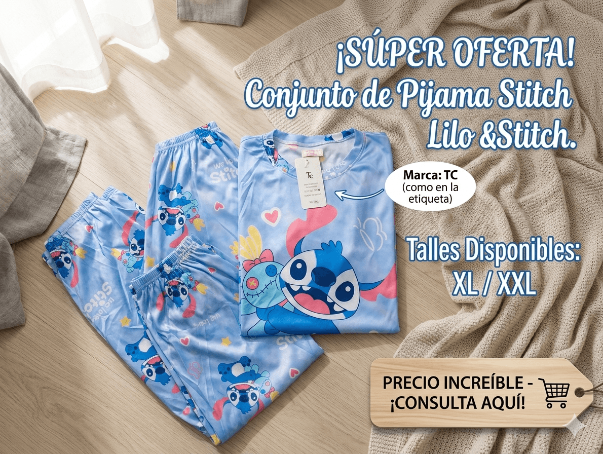 Pijama Stitch 3 piezas talle XL-XXL