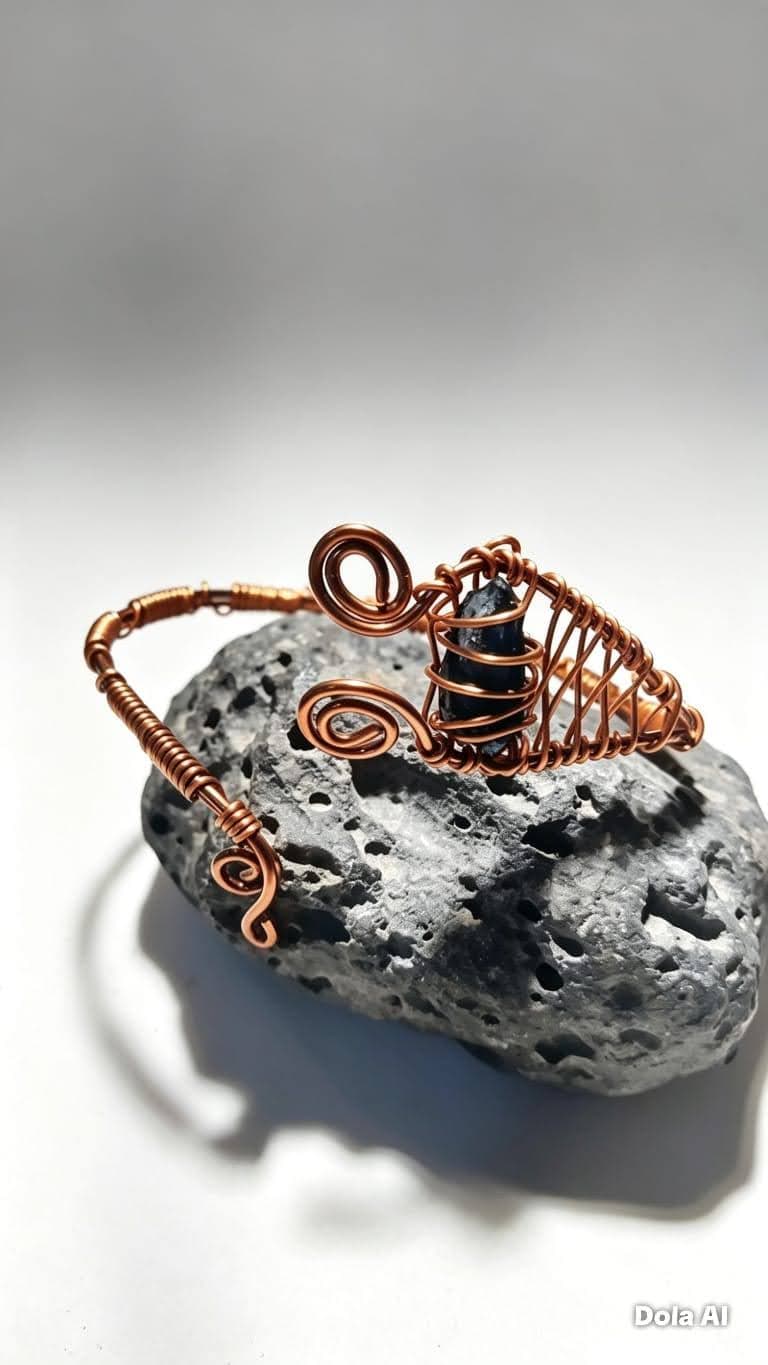 Pulsera cobre esmaltado y turmalina proteccion energetica