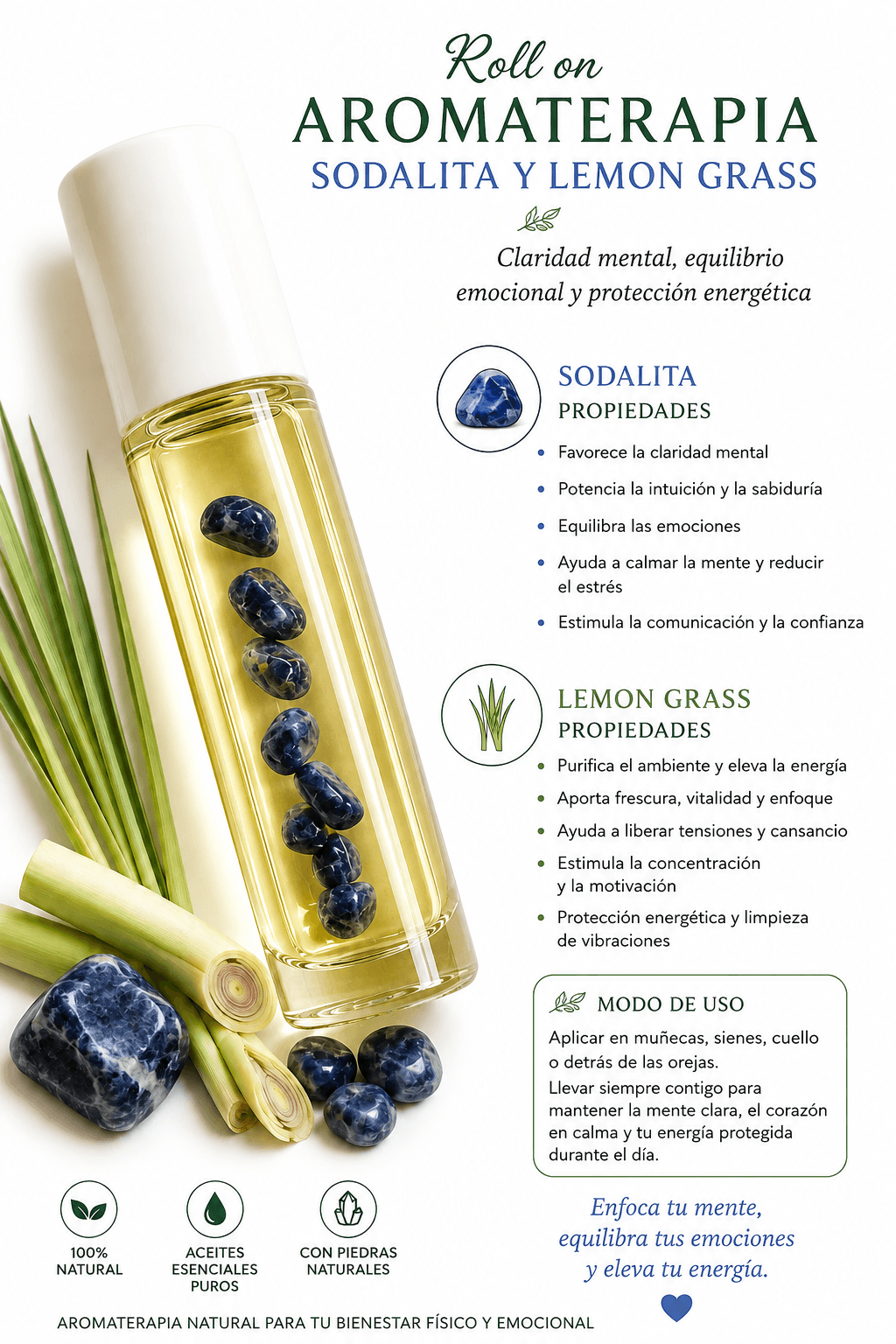 Roll on aromaterapia aceites escenciales mas poedras mas espiral de cobre