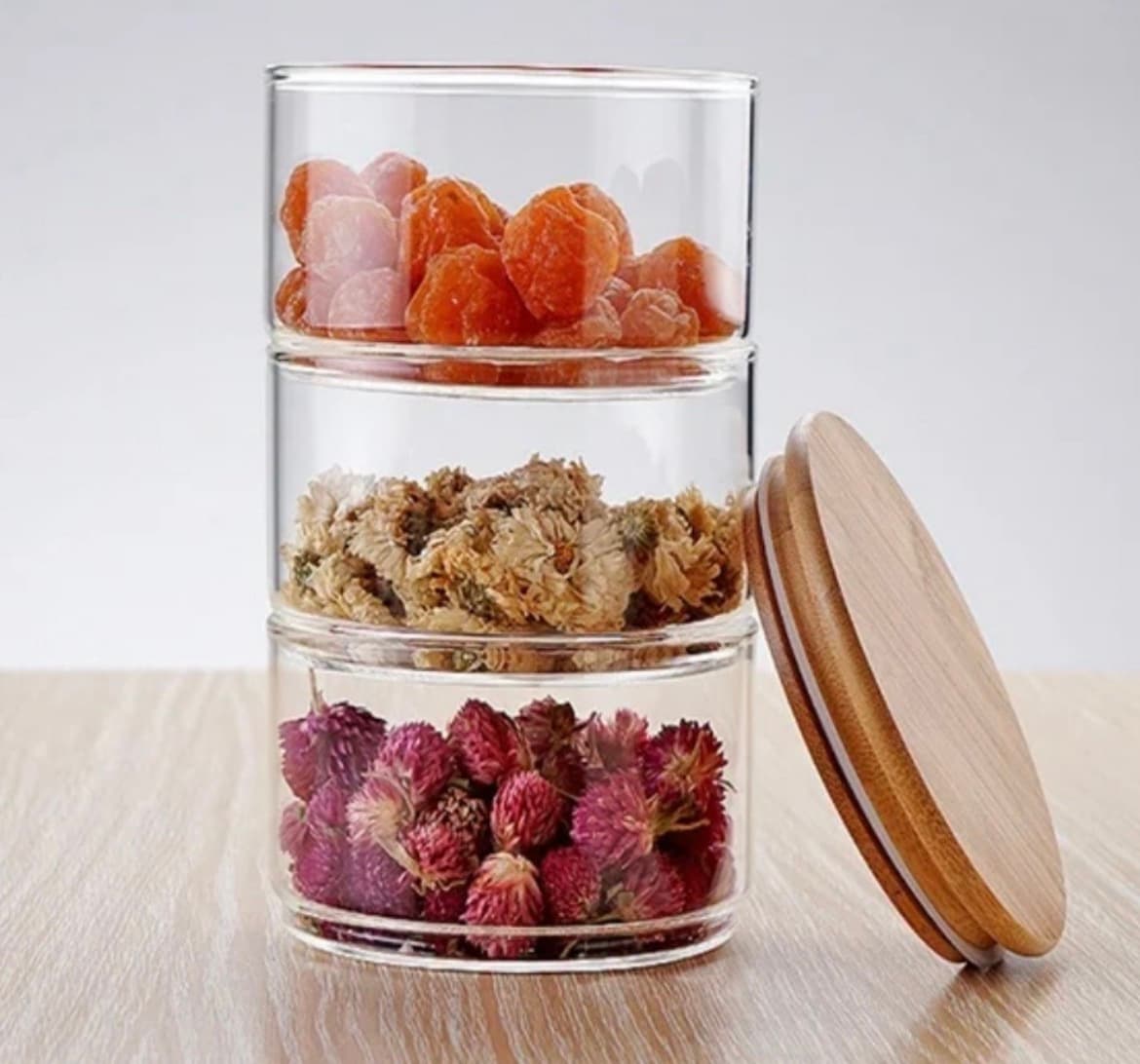 set frascos apilables x 3 con tapa