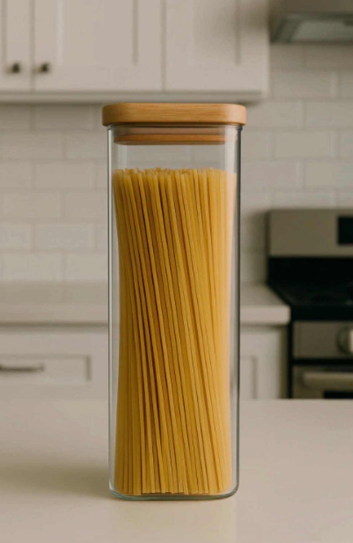 frasco de vidrio con tapa bambu