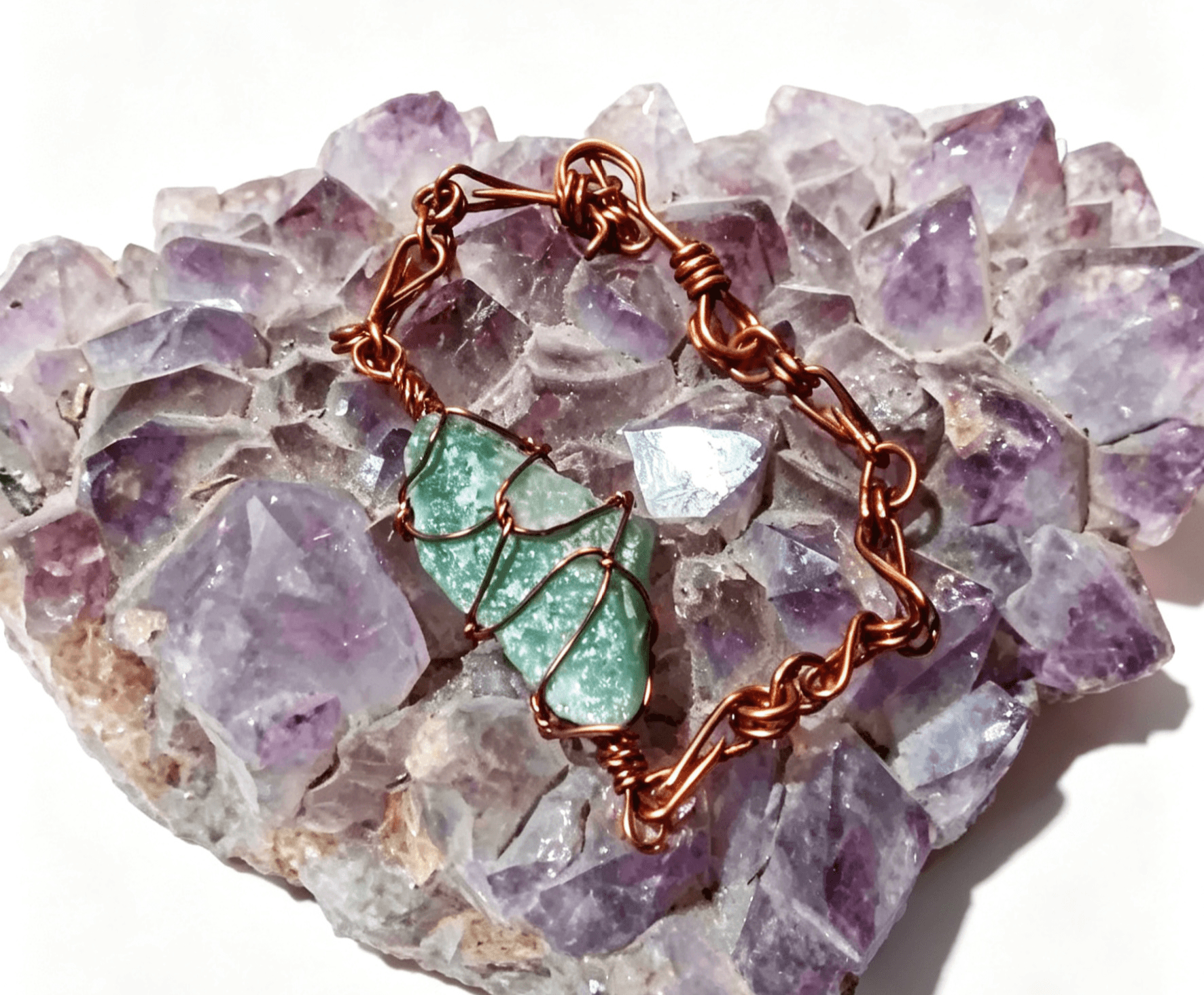 Pulsera Energetica De Cobre Esmaltado y Cuarzo verde