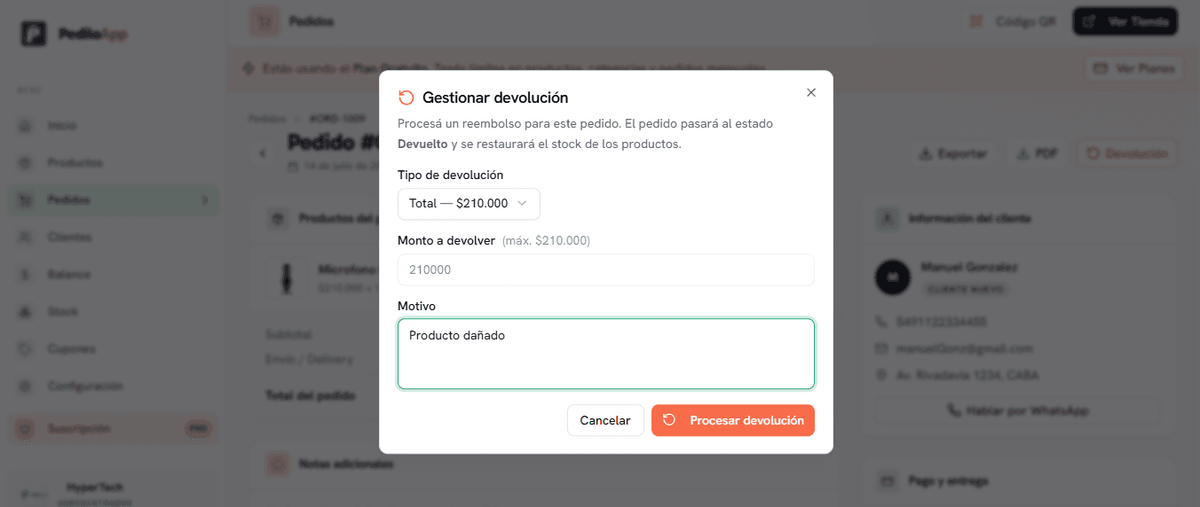 Gestionar devoluciones
