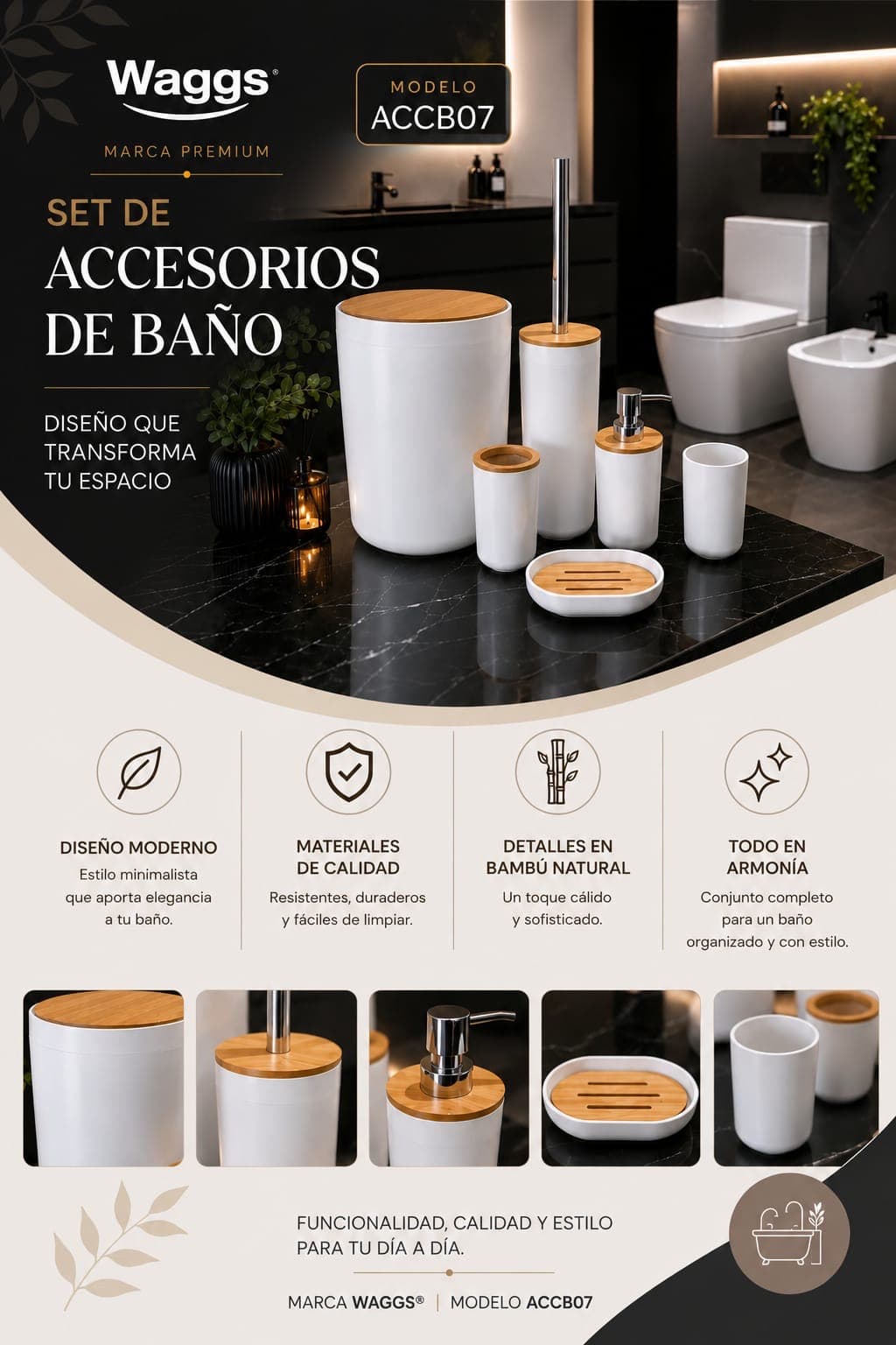 🧻🧼 Set x6 Accesorios de Baño