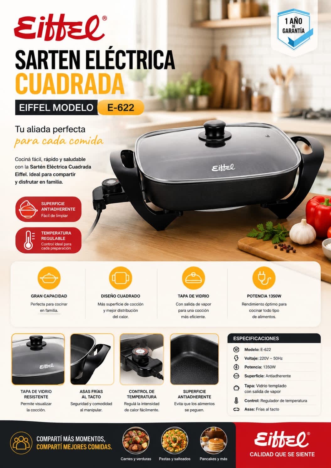 🥘SARTEN ELECTRICA EIFFEL CUADRADA