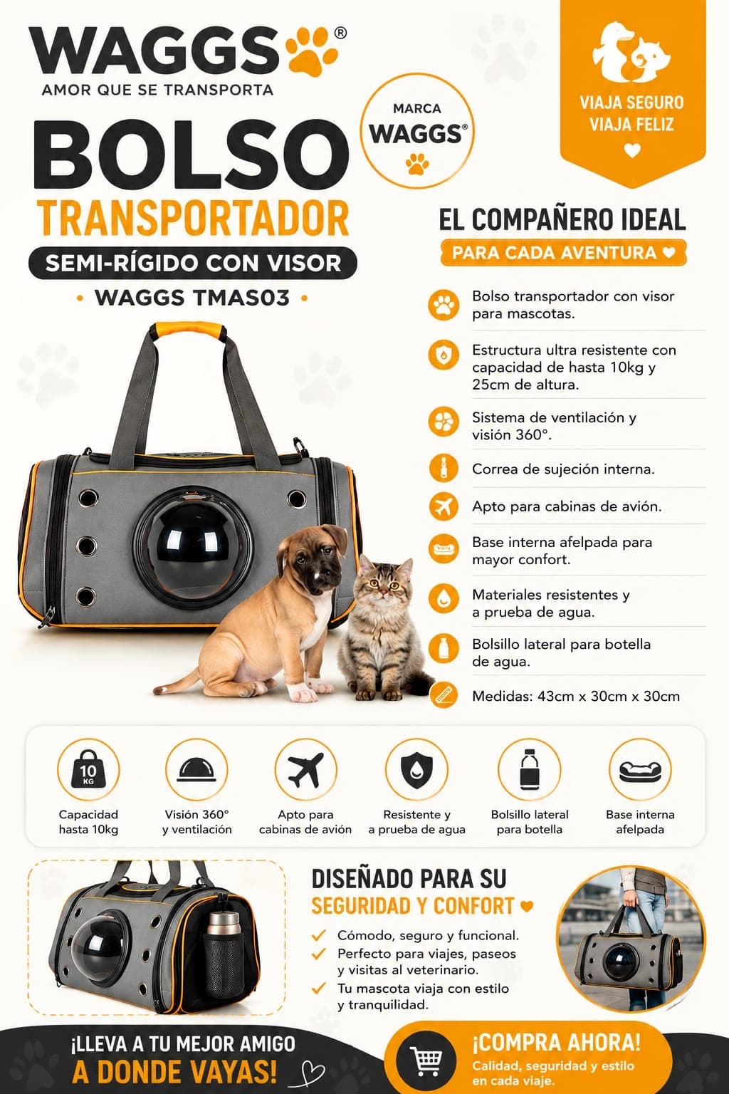 🐶🐈BOLSO TRANSPORTADOR SEMI-RIGIDO CON VISOR